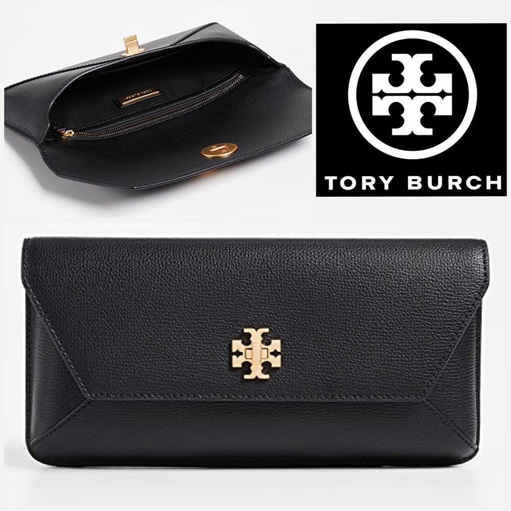 Tory Burch Black Kira Envelope Clutch EUC - Picture 1 of 9